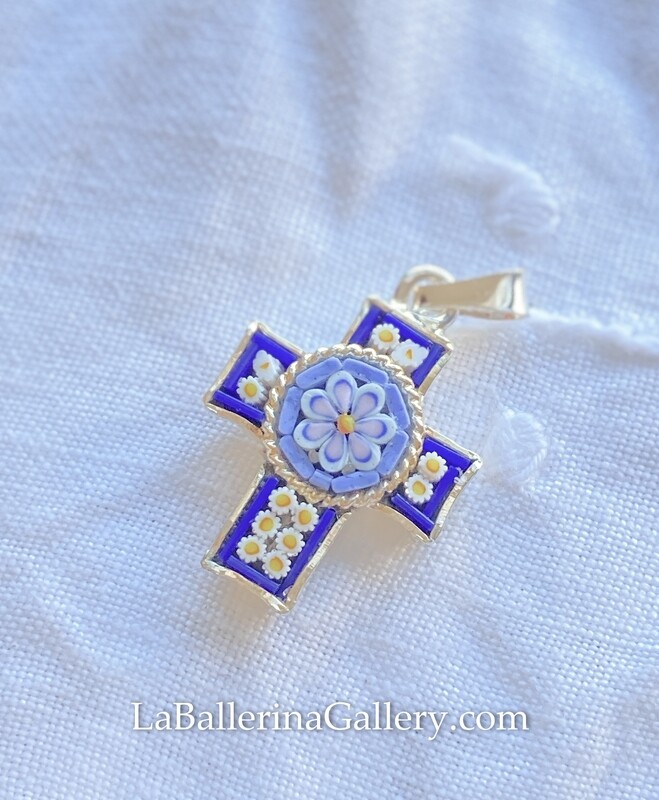 Florentine Micromosaic 925 silver/gold cross pendant