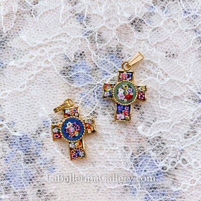 Florentine Micromosaic brass gold cross pendant