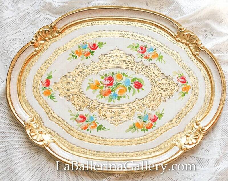 Florentine tray large oval rose white