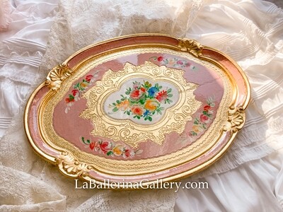 Florentine tray large oval rose pink