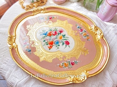 Florentine tray large oval rose pink
