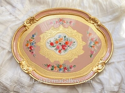 Florentine tray large oval rose pink