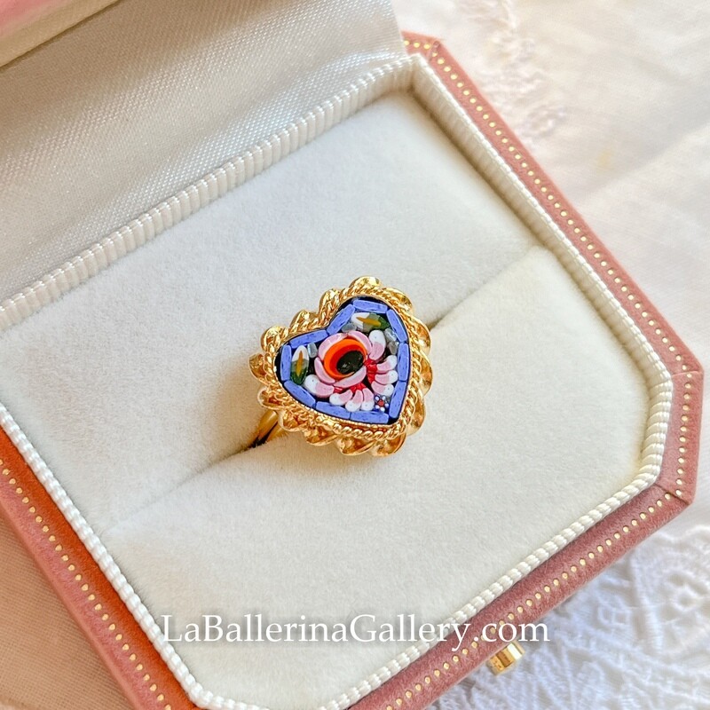 Florentine Micromosaic ring heart