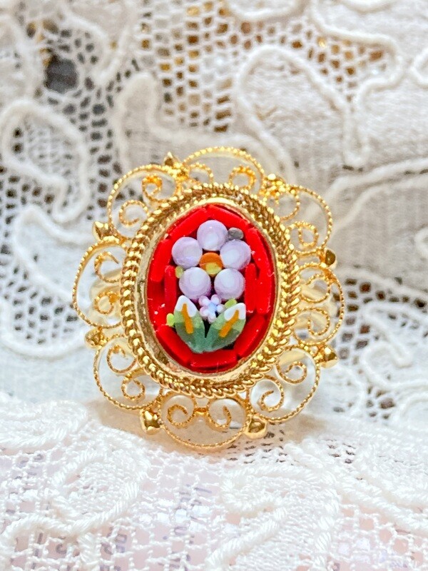 Florentine Micromosaic ring filigree oval floral