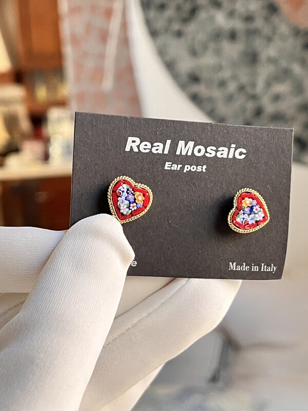 Florentine micromosaic jewelry heart ear stud/clip