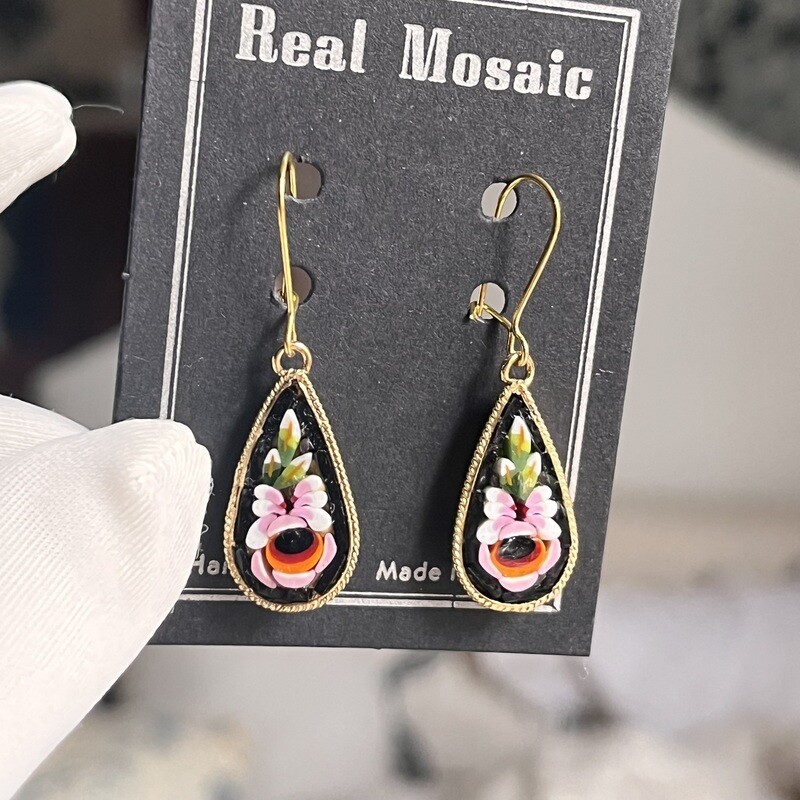 Florentine Micromosaic earrings drop rose