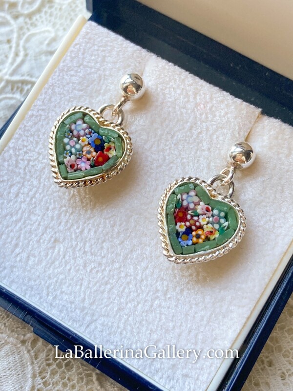 Florentine Micromosaic earrings silver 925 heart