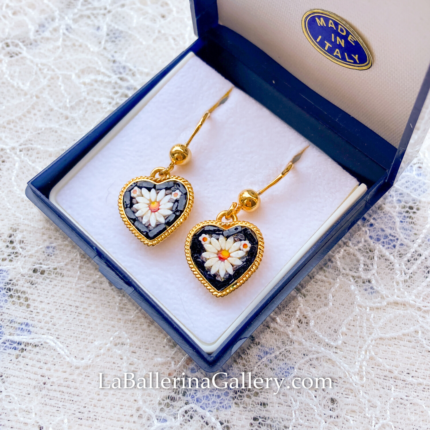 Florentine Micromosaic earrings silver 925 heart