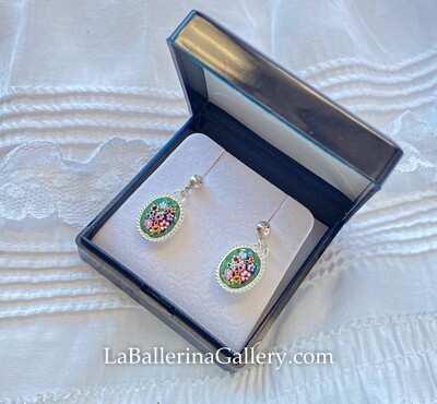 Florentine Micromosaic earrings stud silver 925 oval