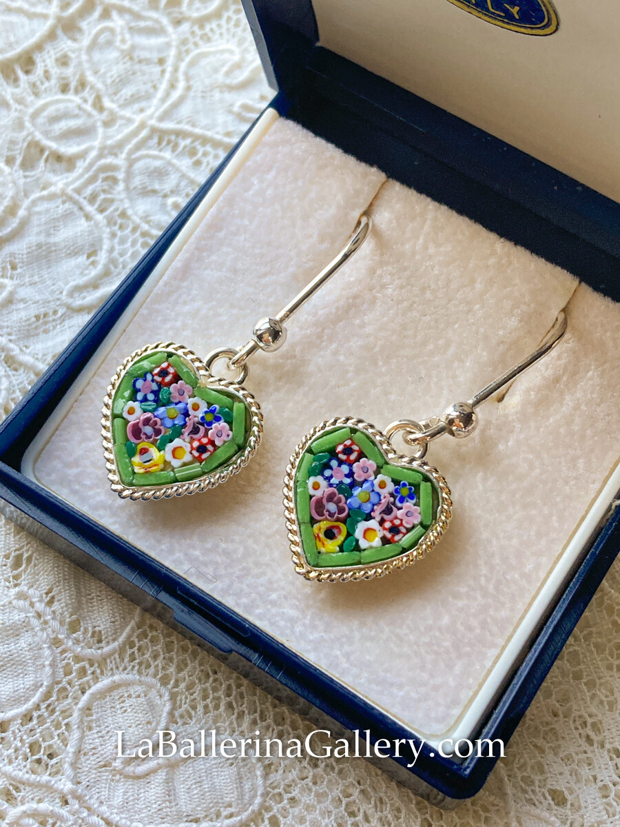 Florentine Micromosaic earrings silver 925 heart