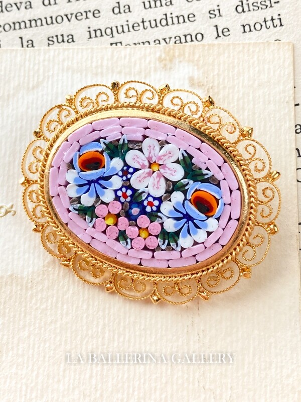 Florentine Micromosaic Brooch large oval filigree