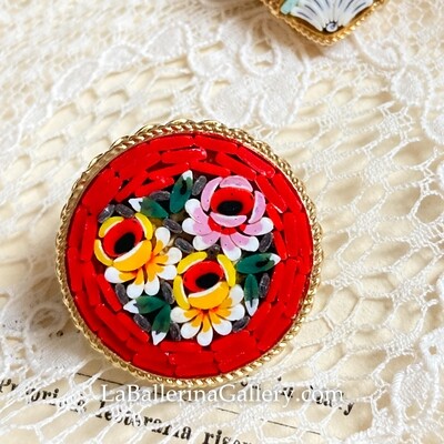 Florentine Micromosaic Brooch round floral