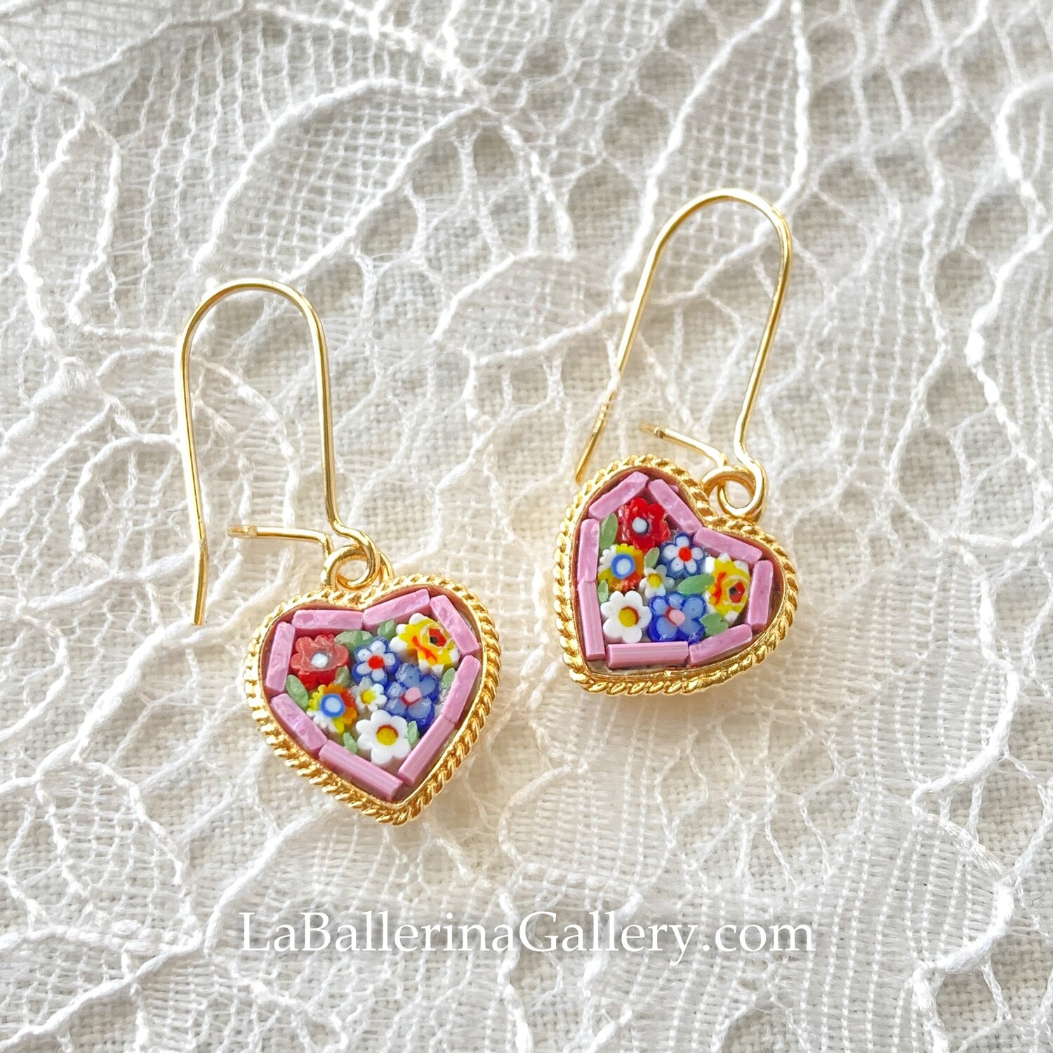 Florentine Micromosaic rose heart earrings