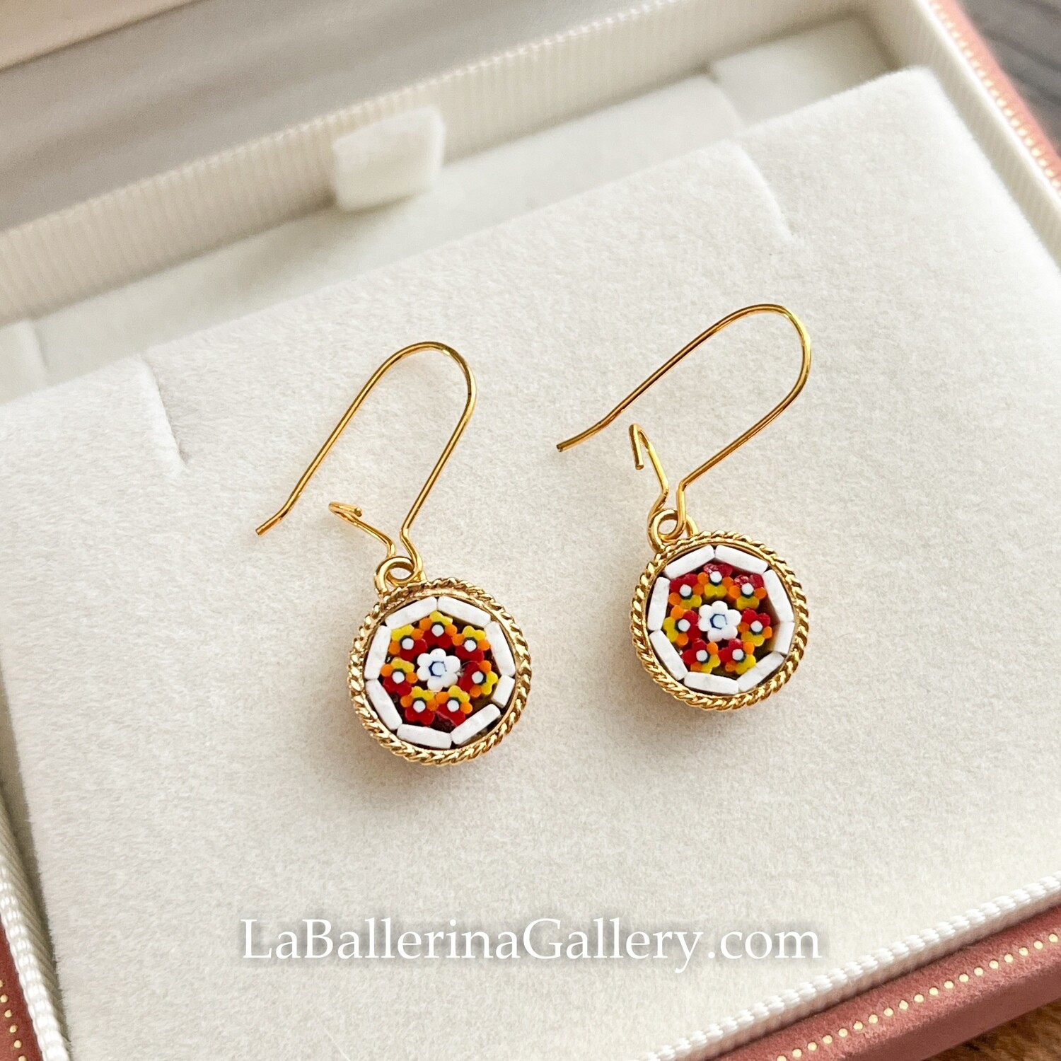 Florentine Micromosaic round filigree earrings