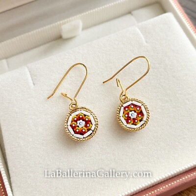 Florentine Micromosaic round filigree earrings