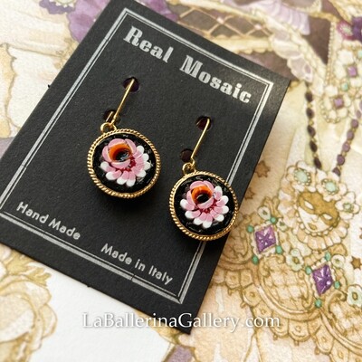 Florentine Micromosaic round rose earrings