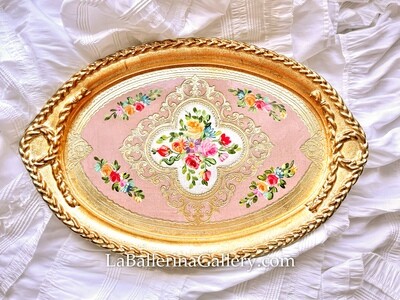 Florentine tray large oval rose pink