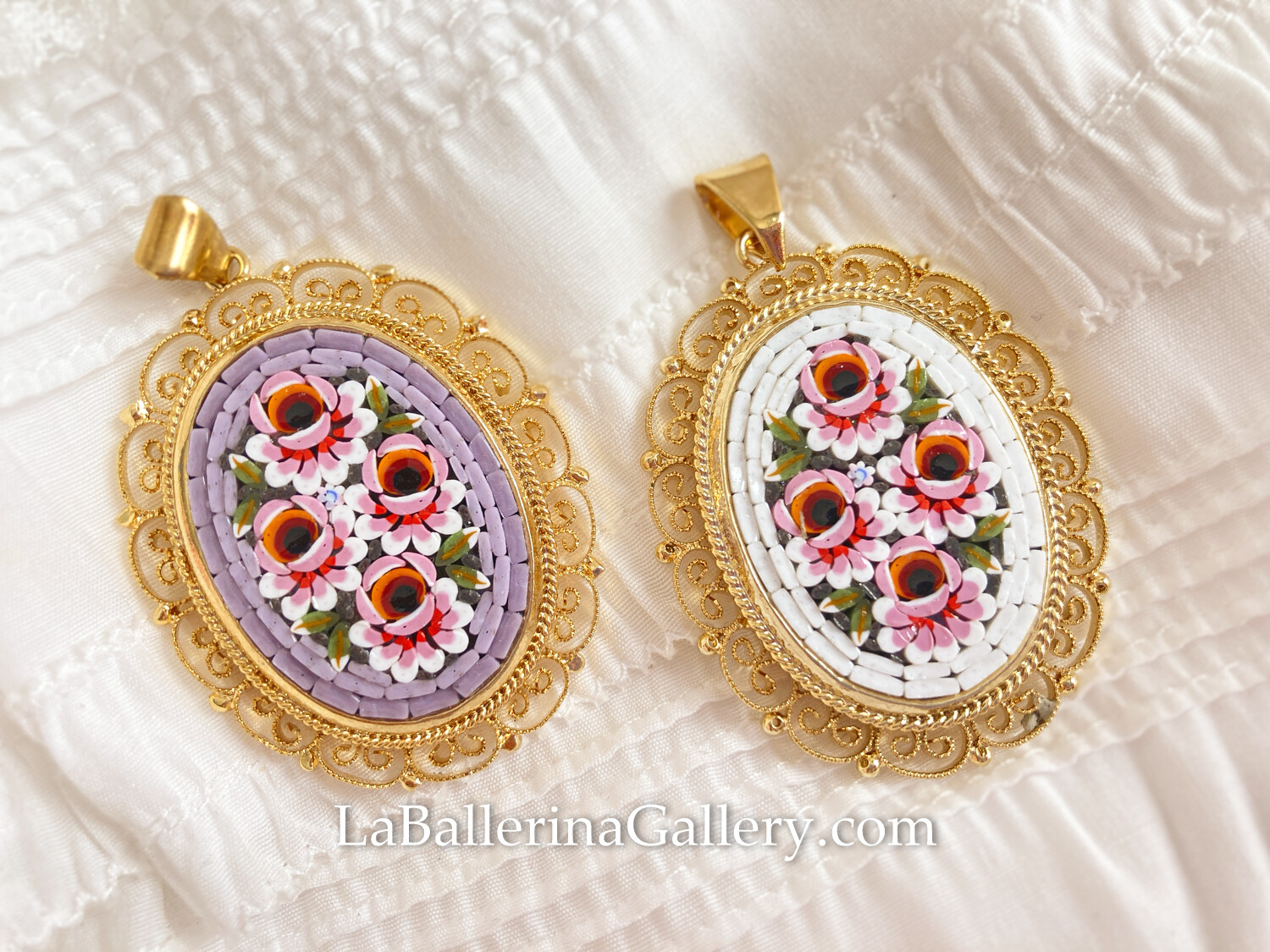 Florentine Micromosaic pendant filigree oval roses