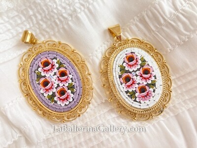 Florentine Micromosaic pendant filigree oval roses