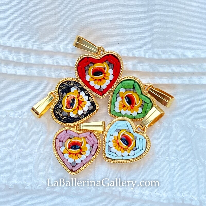 Florentine Micromosaic pendant heart rose