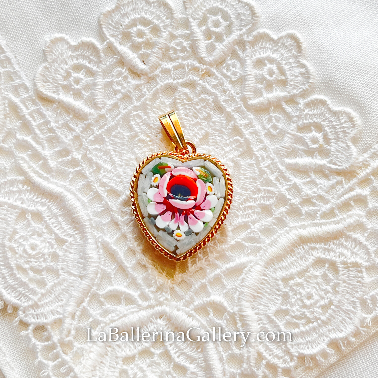 Florentine Micromosaic pendant Heart floral