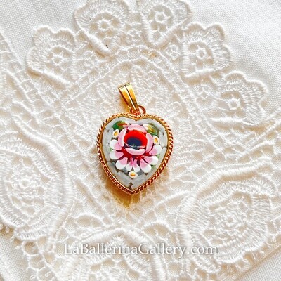 Florentine Micromosaic pendant Heart floral
