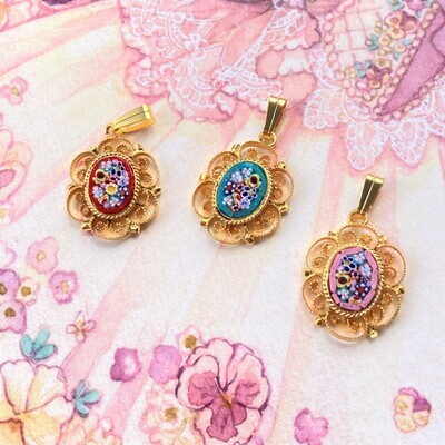 Florentine Micromosaic pendant oval filigree
