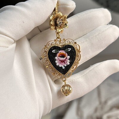 Florentine Micromosaic pendant round filigree rose