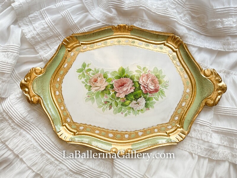 Made to order Florentine tray roses print vintage style