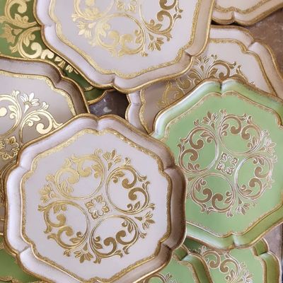 Made to order Florentine tray round gold 34cm baroque rococo decorative wooden tray tea board