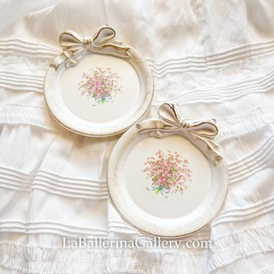 Florentine coaster round bouquet 10cm shabby white bow ribbon