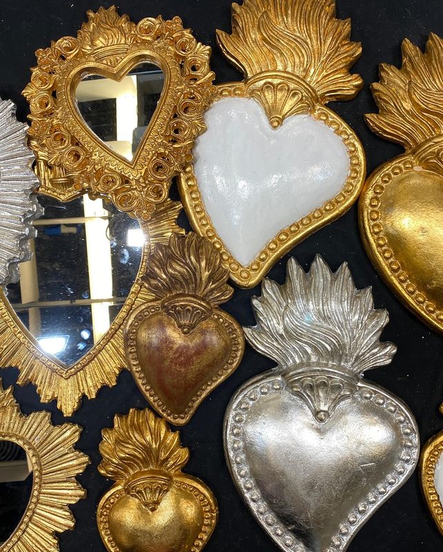 Italian Florentine Ex voto Sacrecoeur sacred heart Wall hanging wood gold baroque rococo home decoration relief shabby chic