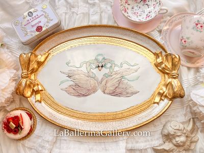 Made to order Florentine tray baroque oval bow swan rose ribbon lace rococo tray original design