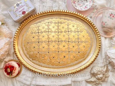 Florentine tray oval gold white shabby chic baroque rococo wooden decorative tray tea board