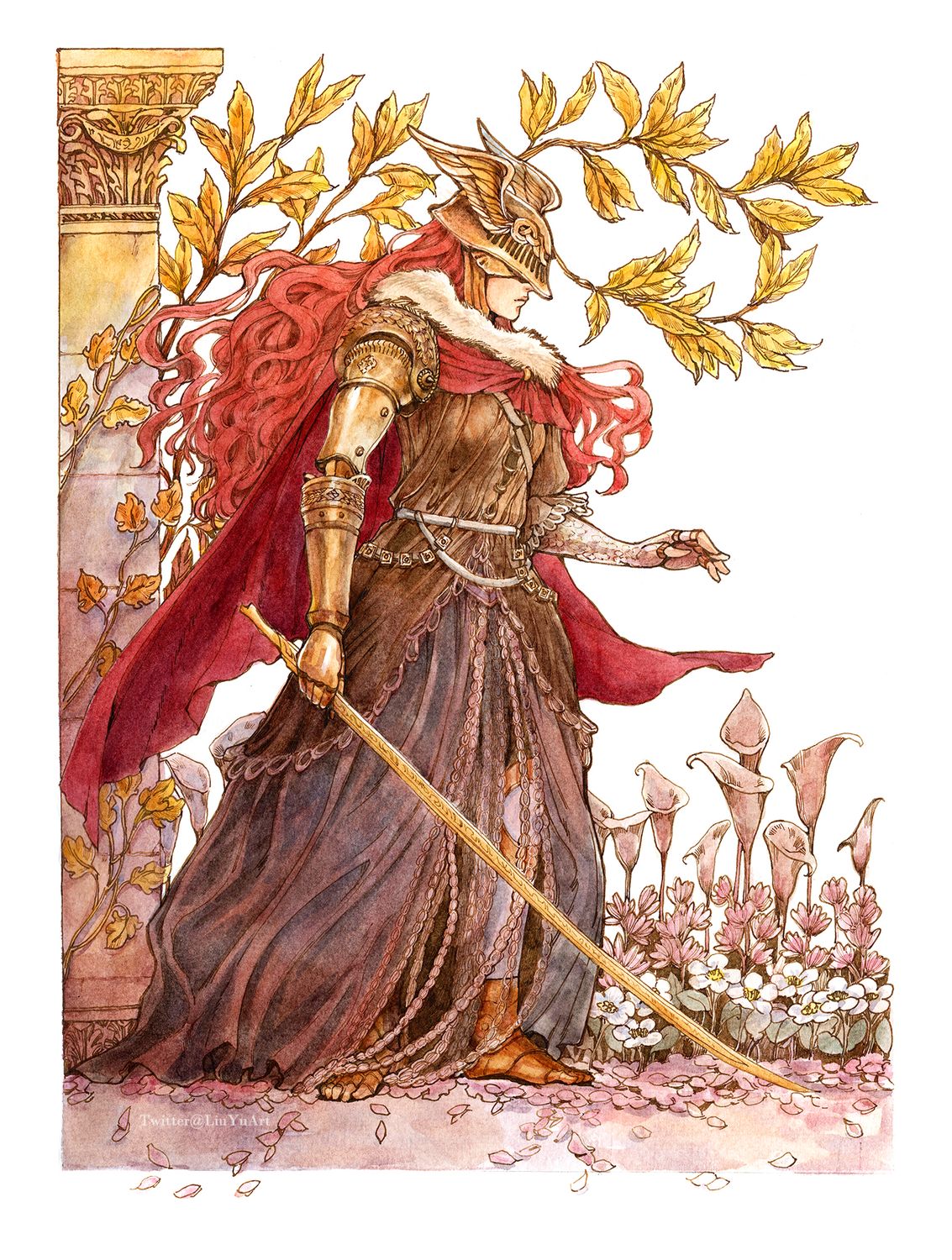 Commission Elden Ring fan art watercolor painting Liu Yu Art Original art work collection