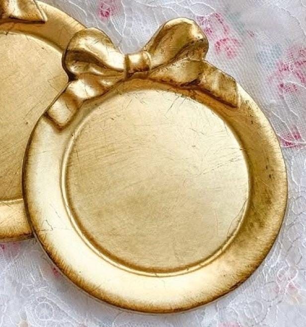 Florentine coaster round bouquet 10cm shabby white bow ribbon 2 pieces