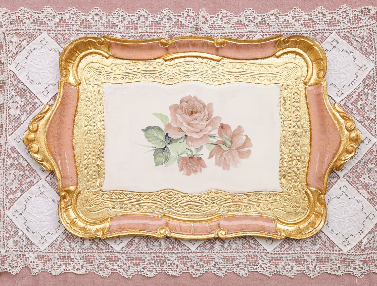Made to order Florentine tray roses print vintage style