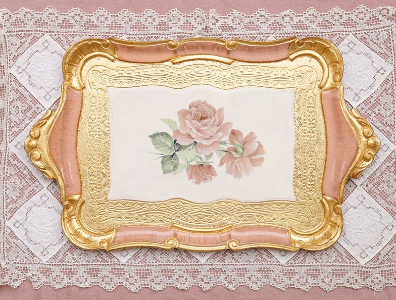 Made to order Florentine tray roses print vintage style