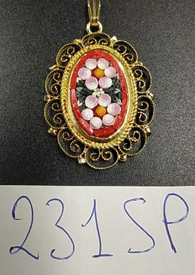 Florentine Micromosaic pendant filigree oval roses