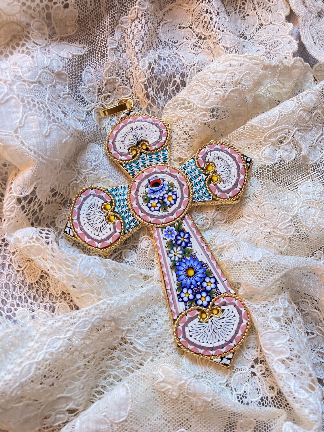 Florentine Micromosaic large cross pendant