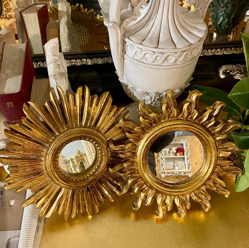 Florentine gold wood wall hanging mirror frame heart bow ribbon baroque Sun