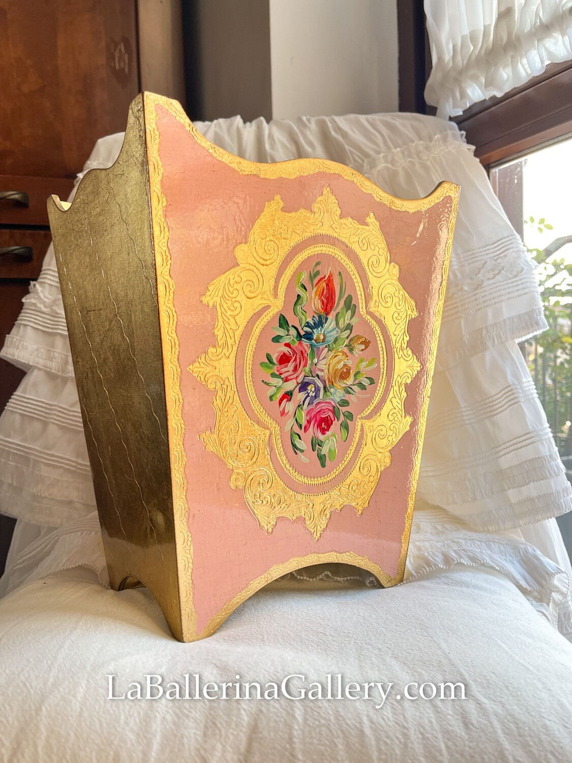 ​Made to order Florentine wooden bin rose baroque rococo home decor