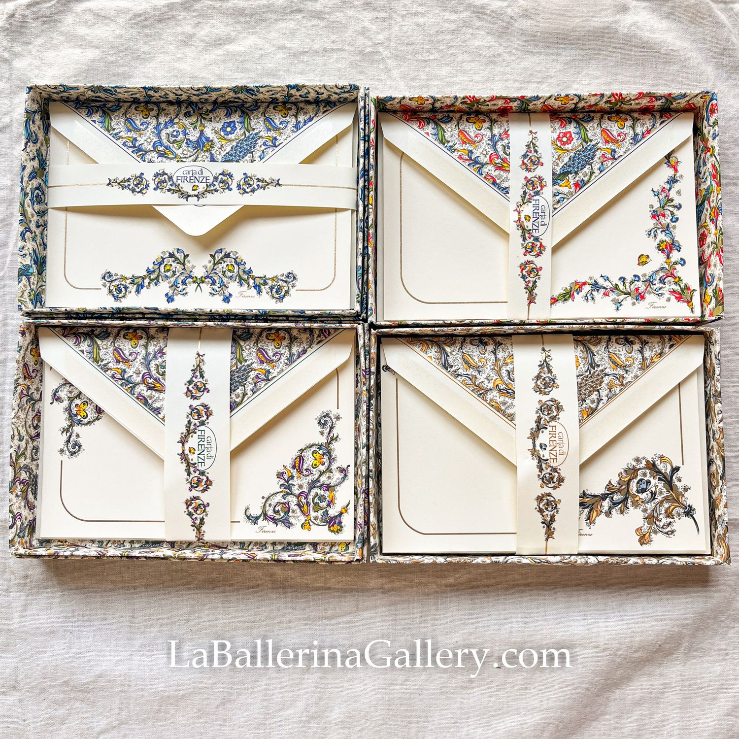 Italian sheets and envelopes in gift box letter paper card lily Florentine Florence Italy Luxury Stationery vintage hot stamping