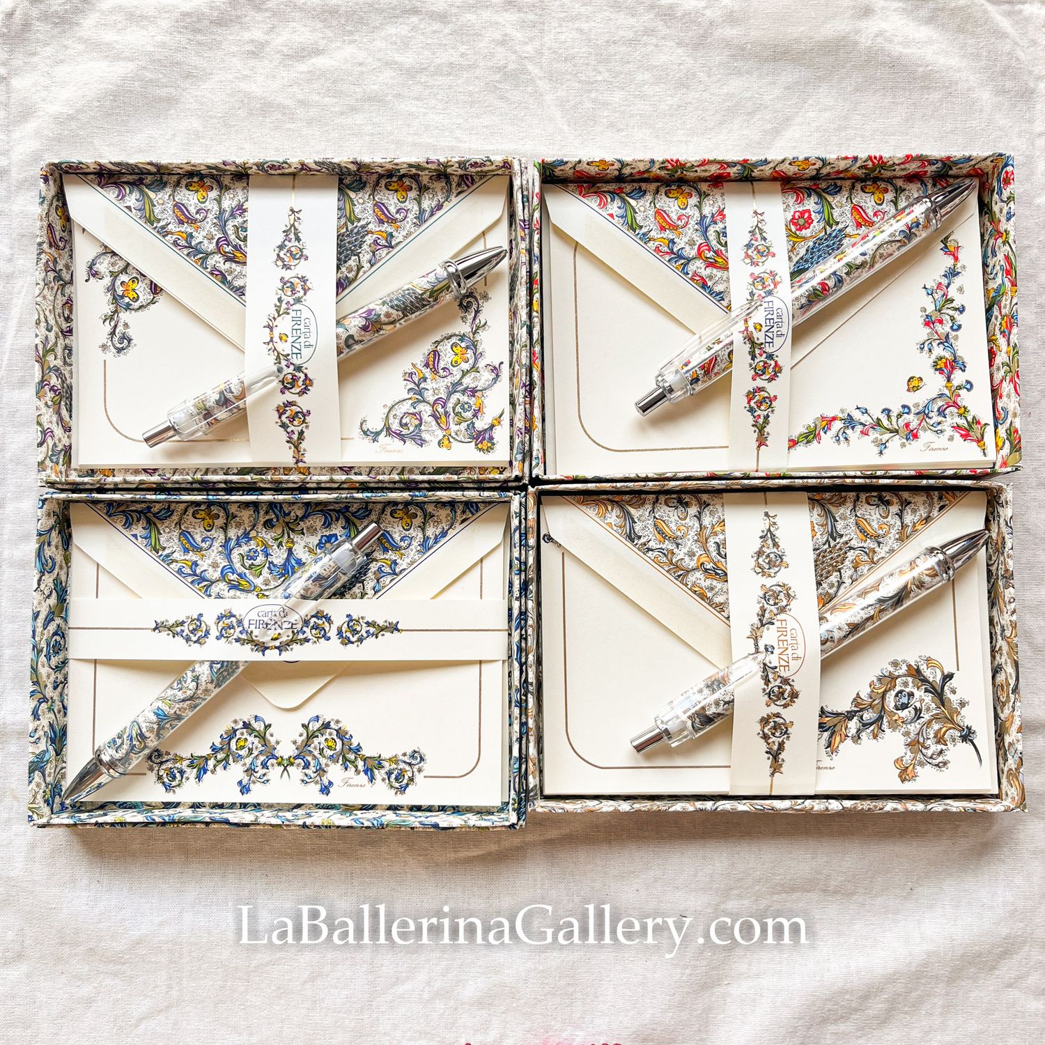 talian sheets and envelopes in gift with pen box letter paper card lily Florentine Florence Italy Luxury Stationery vintage hot stamping