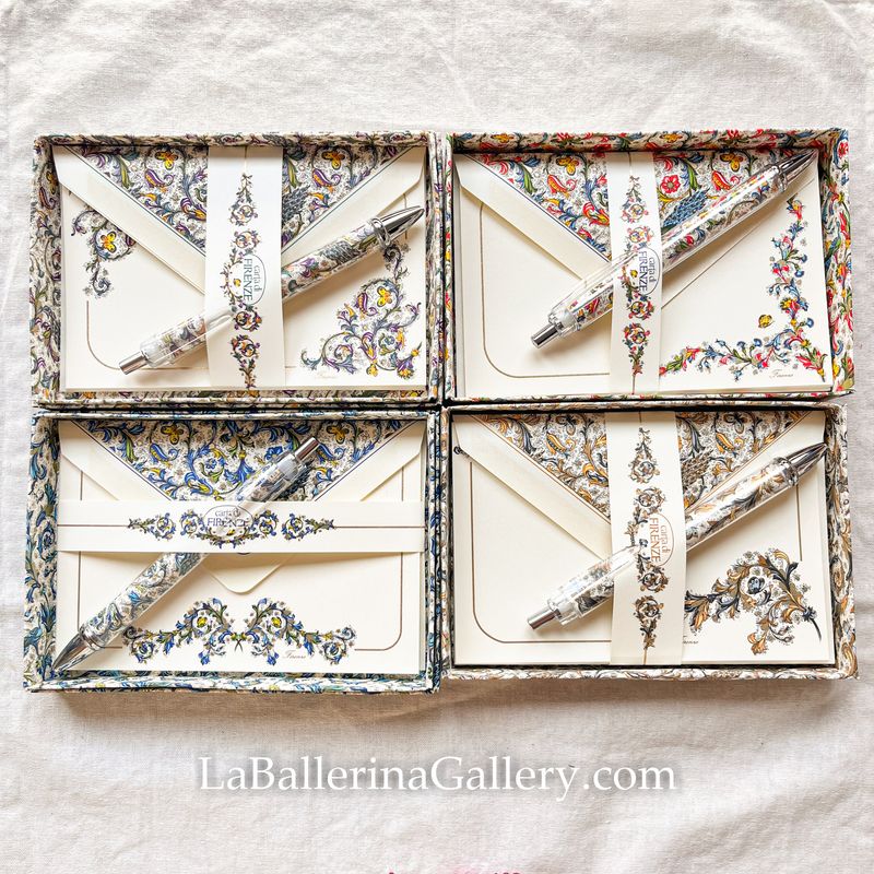 talian sheets and envelopes in gift with pen box letter paper card lily Florentine Florence Italy Luxury Stationery vintage hot stamping