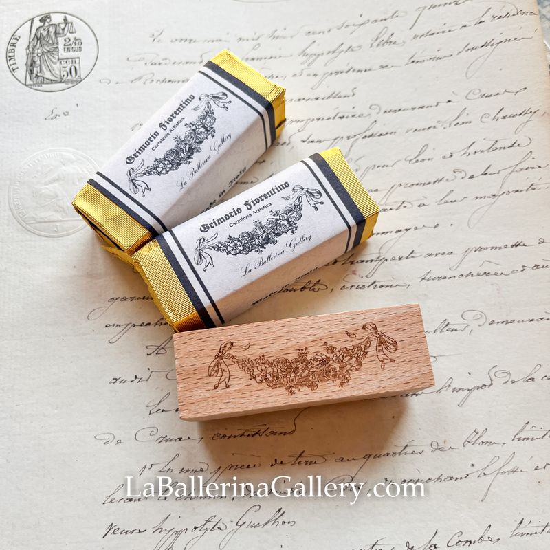 Floral Garland ribbon French antique style stamp post wood 6x2cm