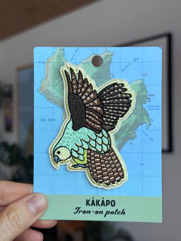 Kākāpō iron-on patch