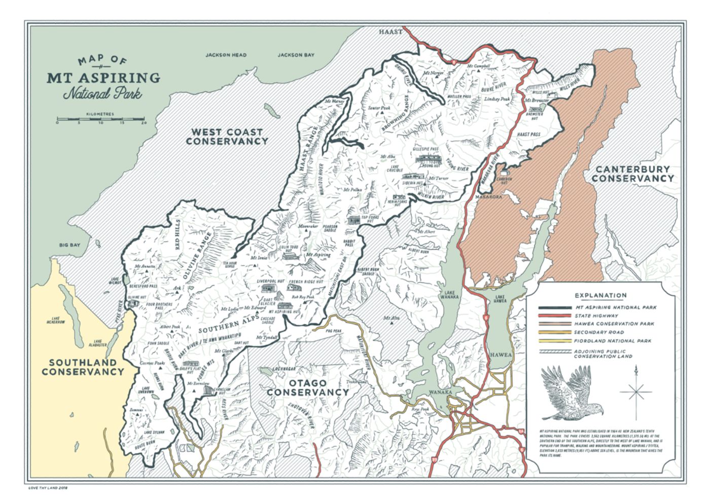 Mt Aspiring National Park illustrated map