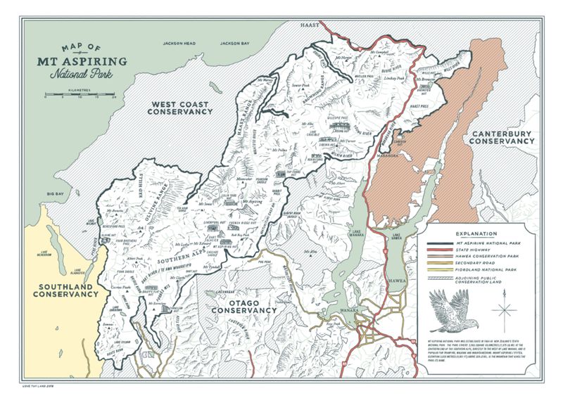 Mt Aspiring National Park illustrated map
