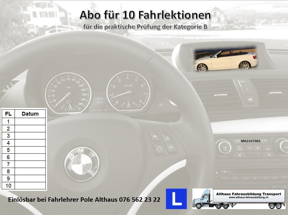 Fahrschule 10 Lektionen à 50 Minuten (BMW Handschaltung)